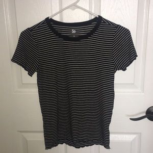 black and white tight striped t shirt